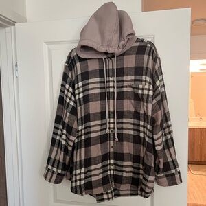 American Eagle Sherpa Hooded Button Down Flannel